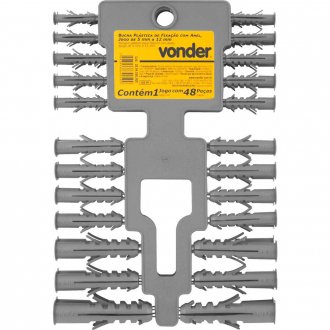 Bucha de pl�stico para fixa��o com anel, jogo de 5 mm a 12 mm, cartela com 48 pe�as, VONDER