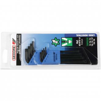 Jogo de chaves hexalobular abauladas, T9 - T40, com 8 pe�as, 012.961, GEDORE