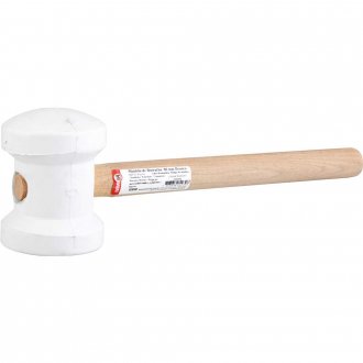 Martelo de borracha 80 mm, cabo em madeira, para azulejista, branco, NOVE54