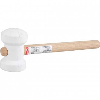 Martelo de borracha 60 mm, cabo em madeira, para azulejista, branco, NOVE54