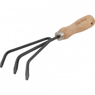 Ancinho para jardim com 3 dentes, cabo em madeira, ARV 0002, VONDER