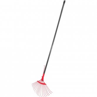 Vassoura met�lica para grama, 18 palhetas, regul�vel, vermelha, com cabo, NOVE54