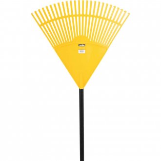 Vassoura pl�stica para grama, 26 dentes, amarela, com cabo, VONDER