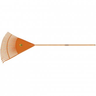 Vassoura pl�stica para jardim com 30 dentes, cabo em madeira 120 cm, laranja, 77850781 TRAMONTINA