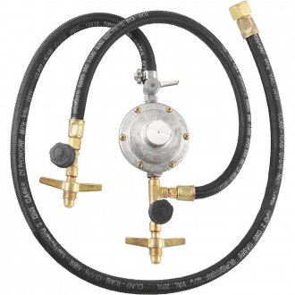Regulador de g�s parafusado semi-industrial, vaz�o de 5 kg/h, kit 2P13 com mangueiras de 50 cm e de 1 m, sem man�metro, 76506/38, ALIAN�A