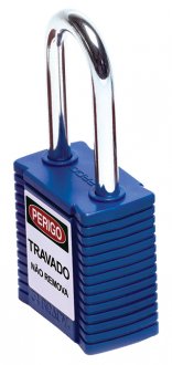 Cadeado corpo revestido em pl�stico, azul, haste em a�o 4,7 cm altura, 77556 , BRADY