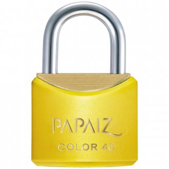 Cadeado de lat�o, corpo plastificado, 20 mm, Amarelo, PAPAIZ