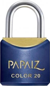 Cadeado de lat�o, corpo plastificado, 20 mm, Azul, PAPAIZ