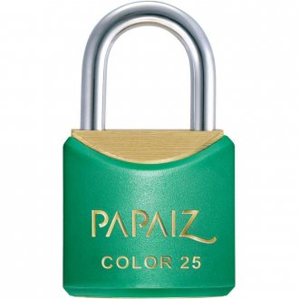 Cadeado de lat�o, corpo plastificado, 25 mm, Verde, PAPAIZ