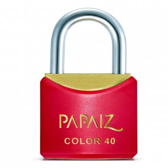 Cadeado de lat�o, corpo plastificado, 40 mm, Vermelho, PAPAIZ