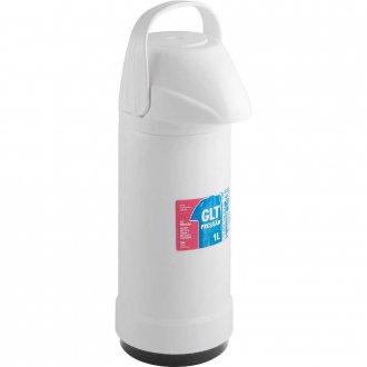 Garrafa t�rmica GLT press�o, 1 litro, branca, INVICTA