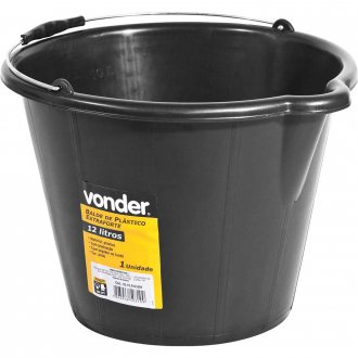 Balde de pl�stico extraforte, 12 litros, preto, VONDER