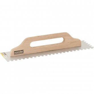 Desempenadeira de a�o, dentada, com cabo de madeira, 120 mm x 480 mm, VONDER