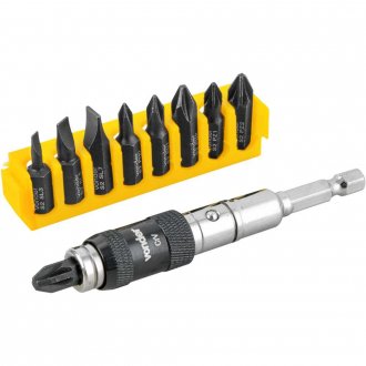 Jogo de bits/ponteiras com extens�o magn�tica, com 10 pe�as, encaixe sextavado 1/4