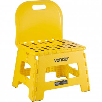 Banqueta pl�stica dobr�vel, amarela, altura 220 mm, com encosto, VONDER