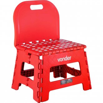 Banqueta pl�stica dobr�vel, vermelha, altura 220 mm, com encosto, VONDER