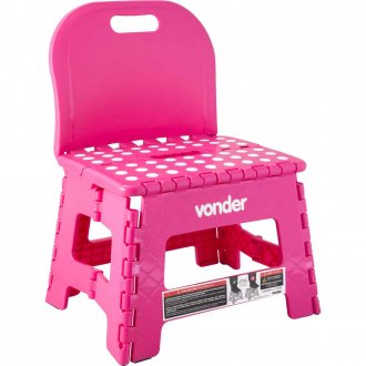 Banqueta pl�stica dobr�vel, rosa, altura 220 mm, com encosto, VONDER