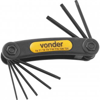 Jogo de chaves hexalobular, T6 a T25, com suporte pl�stico, 8 pe�as, VTX6, VONDER