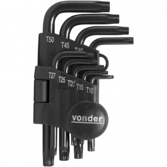 Jogo de chaves hexalobular, T10 a T50, com 9 pe�as, VTX4, VONDER