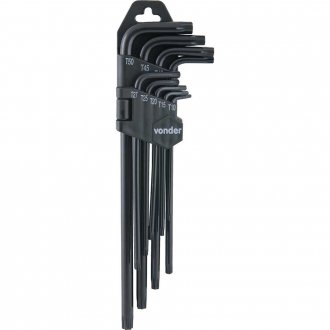 Jogo de chaves hexalobular longas, T10 a T50, com 9 pe�as, VONDER