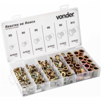 Jogo de rebites de rosca, M3 a M10, com 150 pe�as, VONDER