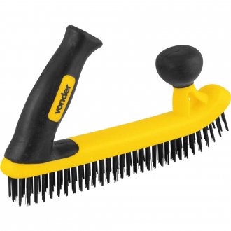 Escova manual com cerdas de a�o, 5 fileiras, com cabo ergon�mico de pl�stico, VONDER