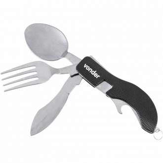 Canivete multiuso, em a�o inox, com talheres, 4 em 1, VONDER
