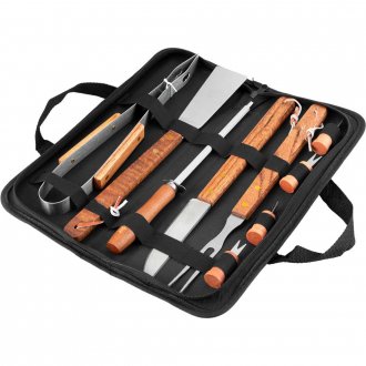 Jogo de utens�lios para churrasco, em a�o inox, com 10 pe�as, VONDER