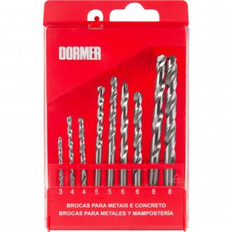 Jogo de brocas combinadas, A114 de 3 mm a 8 mm e A800 de 4 mm a 8 mm, com 9 pe�as, DORMER