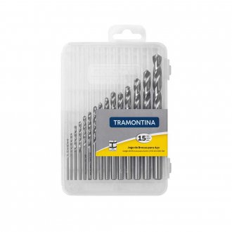 Jogo de brocas de a�o r�pido DIN 338, 1 mm a 10 mm, com 15 pe�as, 43124515 TRAMONTINA