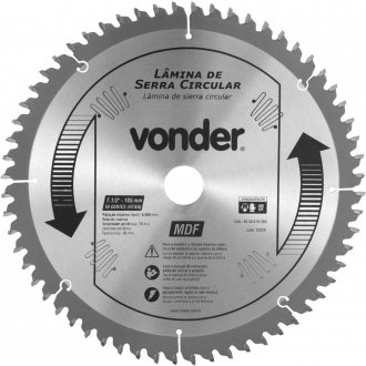 L�mina de serra circular com dentes de metal duro, 185 mm x 20 mm, com 60 dentes, para MDF, VONDER