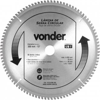 L�mina de serra circular com v�dea, para alum�nio, 300 mm x 30 mm x 96 dentes, VONDER