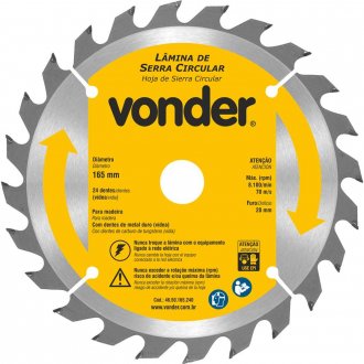 L�mina de serra circular com dentes de metal duro/v�dea, 165 mm x 20 mm, 24 dentes, VONDER