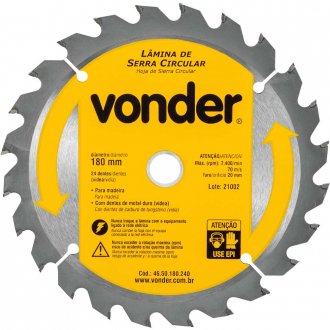 L�mina de serra circular com dentes de metal duro/v�dea, 180 mm x 20 mm, 24 dentes, VONDER
