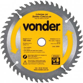 L�mina de serra circular com dentes de metal duro/v�dea, 185 mm x 20 mm, 48 dentes, VONDER