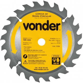 L�mina de serra circular com dentes de metal duro/v�dea, 185 mm x 16 mm, 24 dentes, VONDER