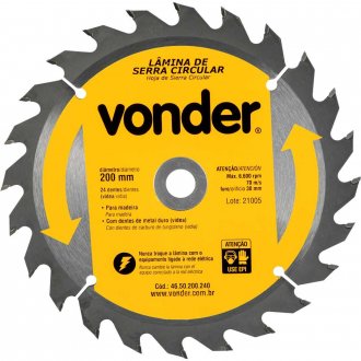 L�mina de serra circular com dentes de metal duro/v�dea, 200 mm x 30 mm, 24 dentes, VONDER