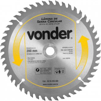 L�mina de serra circular com dentes de metal duro/v�dea, 200 mm x 30 mm, 48 dentes, VONDER