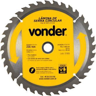 L�mina de serra circular com dentes de metal duro/v�dea, 235 mm x 30 mm, 36 dentes, VONDER