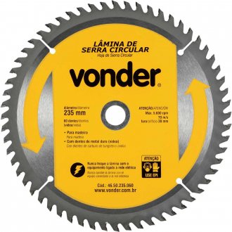 L�mina de serra circular com dentes de metal duro/v�dea, 235 mm x 30 mm, 60 dentes, VONDER