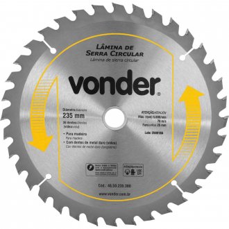 L�mina de serra circular com dentes de metal duro/v�dea, 235 mm x 25 mm, 36 dentes, VONDER