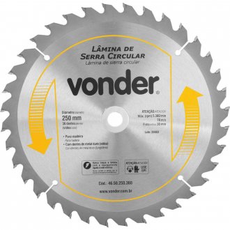 L�mina de serra circular com dentes de metal duro/v�dea, 250 mm x 30 mm, 36 dentes, VONDER
