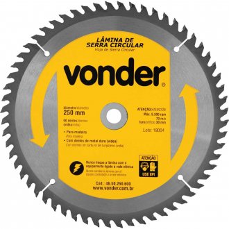 L�mina de serra circular com dentes de metal duro/v�dea, 250 mm x 30 mm, 60 dentes, VONDER