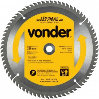 L�mina de serra circular com dentes de metal duro/v�dea, 250 mm x 30 mm, 72 dentes, VONDER