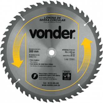 L�mina de serra circular com dentes de metal duro/v�dea, 300 mm x 30 mm, 48 dentes, VONDER