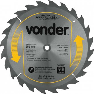 L�mina de serra circular com dentes de metal duro/v�dea, 350 mm x 30 mm, 24 dentes, VONDER