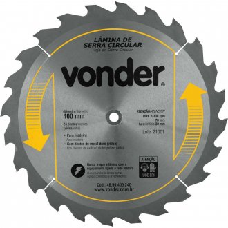 L�mina de serra circular com dentes de metal duro/v�dea, 400 mm x 30 mm, 24 dentes, VONDER