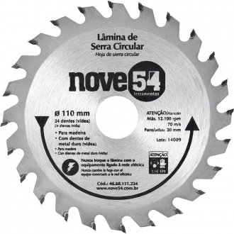 L�mina de serra circular com dentes de metal duro/v�dea, 110 mm x 20 mm, 24 dentes, NOVE54