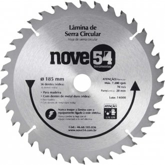 L�mina de serra circular com dentes de metal duro/v�dea, 185 mm x 20 mm, 36 dentes, NOVE54