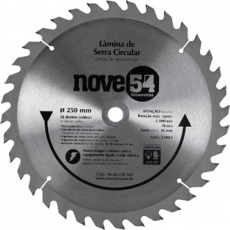 L�mina de serra circular com dentes de metal duro/v�dea, 250 mm x 30 mm, 36 dentes, NOVE54
